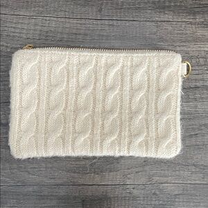 Cream Cable-Knit Zip Pouch Clutch